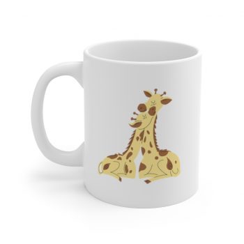 White Coffee Mug - Giraffe Mom and Baby