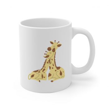 White Coffee Mug - Giraffe Mom and Baby