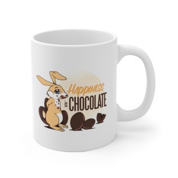 White Coffee Mug - Happiness Is Chocolate Eggs Easter Bunny