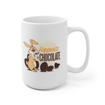 White Coffee Mug - Happiness Is Chocolate Eggs Easter Bunny