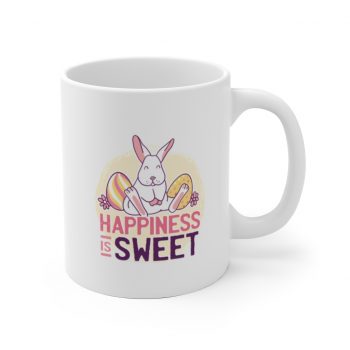 White Coffee Mug - Happiness Is Sweet Easter Bunny