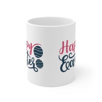 White Coffee Mug - Happy Easter Egg Pink Blue