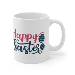 White Coffee Mug - Happy Easter Egg Pink Blue