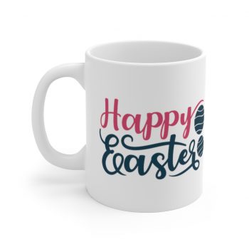 White Coffee Mug - Happy Easter Egg Pink Blue