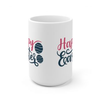 White Coffee Mug - Happy Easter Egg Pink Blue