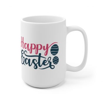 White Coffee Mug - Happy Easter Egg Pink Blue