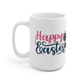 White Coffee Mug - Happy Easter Egg Pink Blue