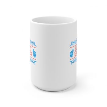 White Coffee Mug - Happy Easter Eggs Red Blue