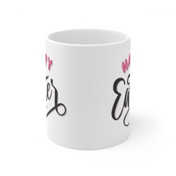 White Coffee Mug - Happy Easter Pink Black