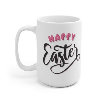 White Coffee Mug - Happy Easter Pink Black