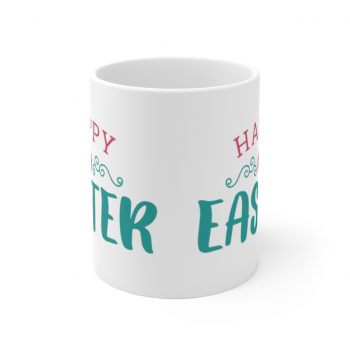 White Coffee Mug - Happy Easter Pink Blue Easter Egg