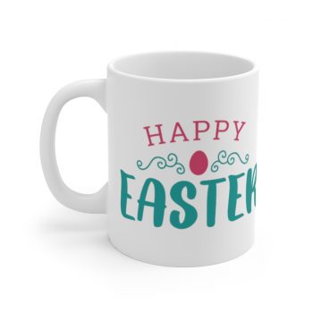 White Coffee Mug - Happy Easter Pink Blue Easter Egg