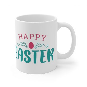 White Coffee Mug - Happy Easter Pink Blue Easter Egg