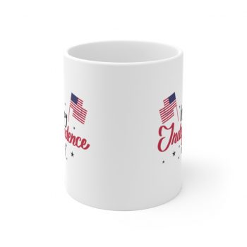 White Coffee Mug - Happy Independence Day Flag Stars USA