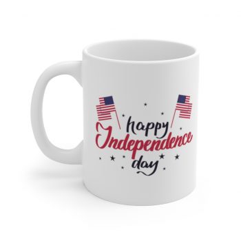 White Coffee Mug - Happy Independence Day Flag Stars USA