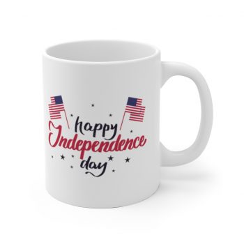 White Coffee Mug - Happy Independence Day Flag Stars USA