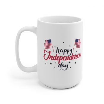 White Coffee Mug - Happy Independence Day Flag Stars USA