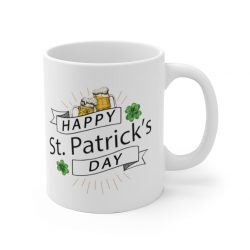 White Coffee Mug - Happy St Patrick's Day Shamrock Beer