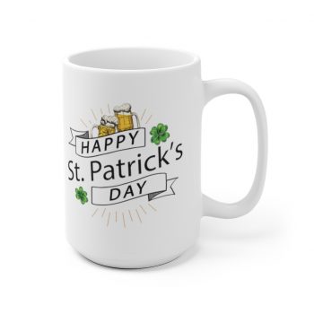 White Coffee Mug - Happy St Patrick's Day Shamrock Beer