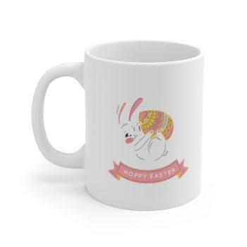 White Coffee Mug - Hoppy Easter Bunny Egg