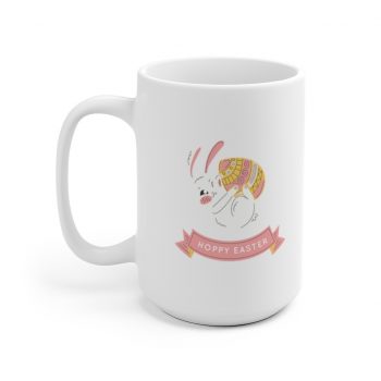 White Coffee Mug - Hoppy Easter Bunny Egg