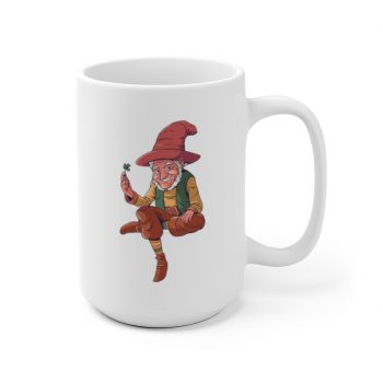 White Coffee Mug - Leprechaun Holding Shamrock Clover