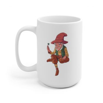 White Coffee Mug - Leprechaun Holding Shamrock Clover