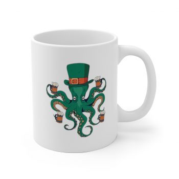 White Coffee Mug - Leprechaun Octopus St Patricks Beer Stein