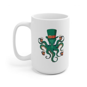 White Coffee Mug - Leprechaun Octopus St Patricks Beer Stein