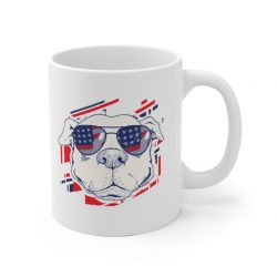 White Coffee Mug - Pitbull Pit bull USA American Flag