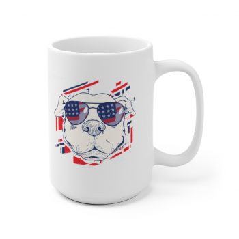 White Coffee Mug - Pitbull Pit bull USA American Flag