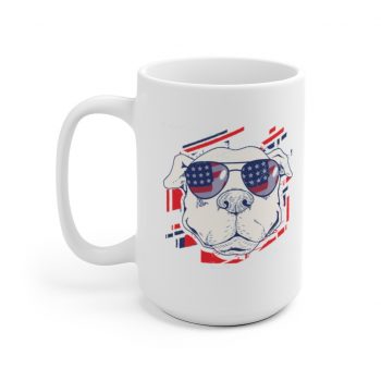 White Coffee Mug - Pitbull Pit bull USA American Flag