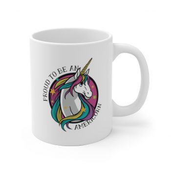 White Coffee Mug - Proud To Be An Americorn - American Unicorn