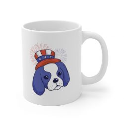 White Coffee Mug - Ragnar Dog American Puppy 4th July Hat