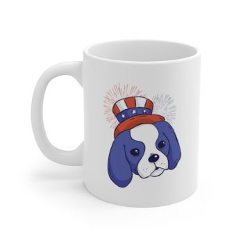 White Coffee Mug - Ragnar Dog American Puppy 4th July Hat