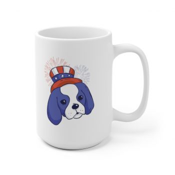 White Coffee Mug - Ragnar Dog American Puppy 4th July Hat