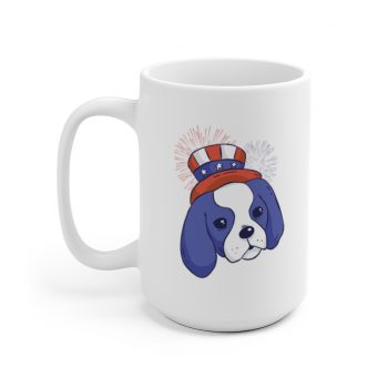 White Coffee Mug - Ragnar Dog American Puppy 4th July Hat