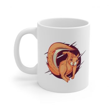 White Coffee Mug - Scrappy Squirrel Animal