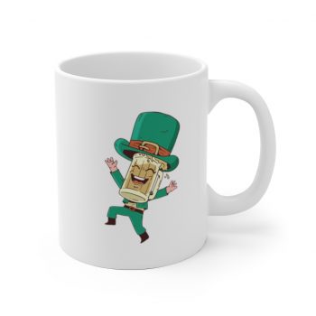 White Coffee Mug - St Patrick's Day Leprechaun Beer Stein Cartoon