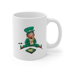 White Coffee Mug - St Patrick's Day Leprechaun Eating Pizza