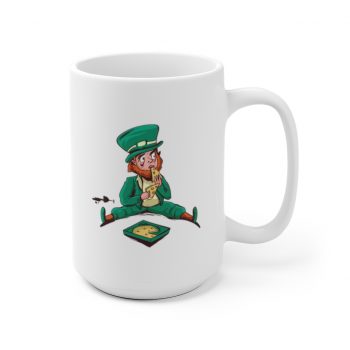 White Coffee Mug - St Patrick's Day Leprechaun Eating Pizza