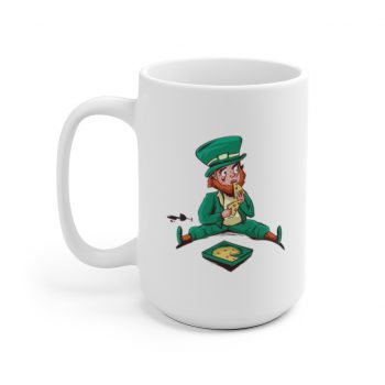 White Coffee Mug - St Patrick's Day Leprechaun Eating Pizza