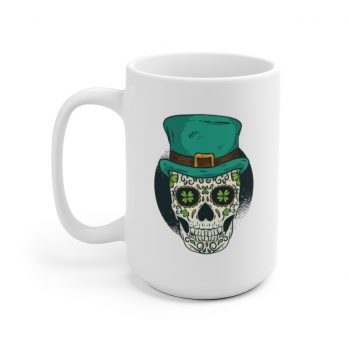 White Coffee Mug - St Patrick Sugar Skull Green Clover