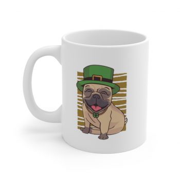 White Coffee Mug - St Patricks Pug Dog Clover