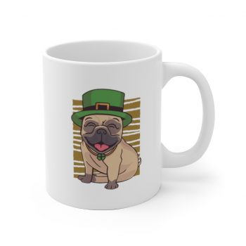 White Coffee Mug - St Patricks Pug Dog Clover