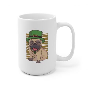 White Coffee Mug - St Patricks Pug Dog Clover