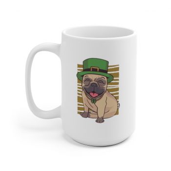 White Coffee Mug - St Patricks Pug Dog Clover