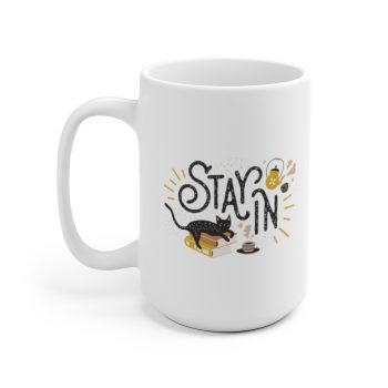 White Coffee Mug - Stay In Cat Coronavirus Covid 19