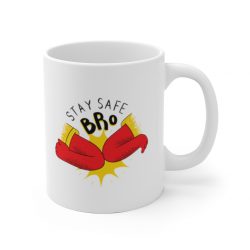 White Coffee Mug - Stay Safe Bro Elbow Bump Covid 19 Coronavirus