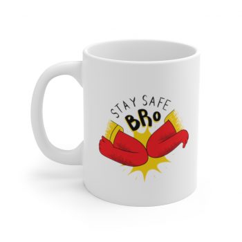 White Coffee Mug - Stay Safe Bro Elbow Bump Covid 19 Coronavirus